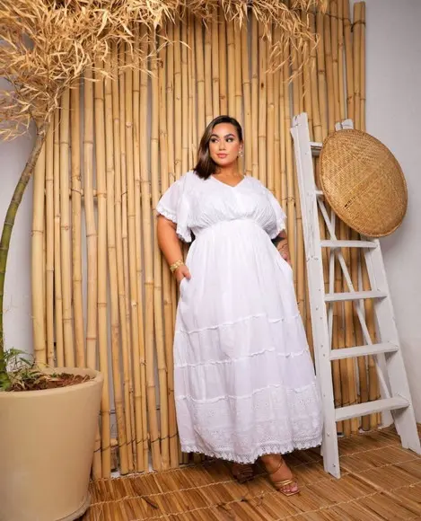 Vestido Longo Branco Laise Renda Grupir Plussize
