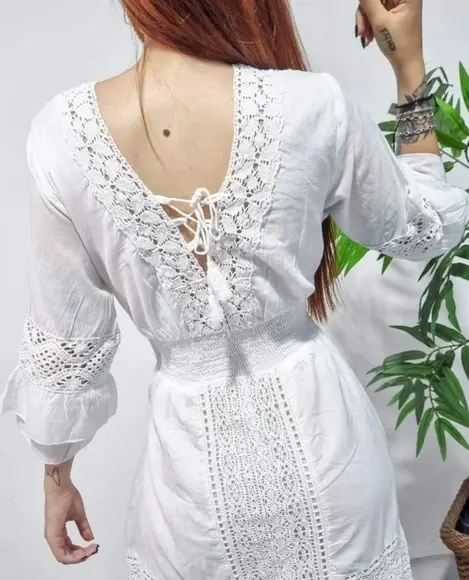 Vestido Longo Branco Laise Renda Noivado Casamento Civil