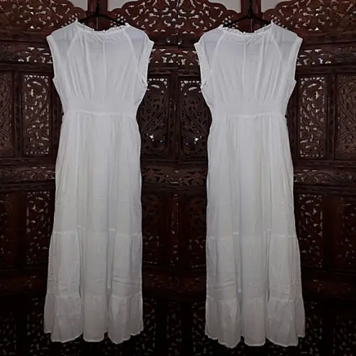 Vestido Longo Branco Lese Bolsos Botões Civil Batizado Festa