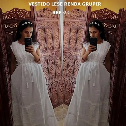 Vestido Longo Branco Lese Bolsos Botões Civil Batizado Festa