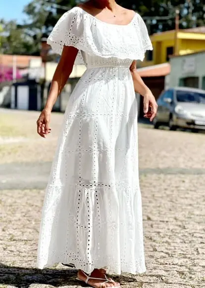 Vestido Longo Branco Lese Ciganinha Casamento Civil Noivado