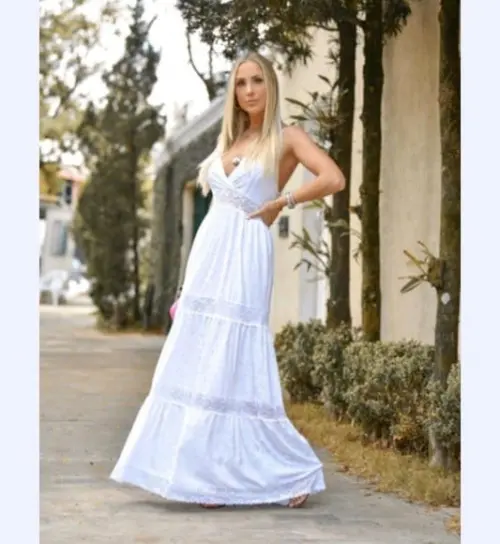 Vestido Longo Branco Lese Renda Pre Wedding Casamento Civil