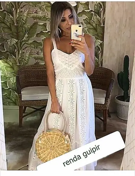 Vestido Longo Branco Lese Renda Noiva Civil Batizado Festa