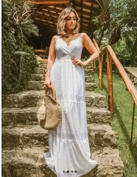 Vestido Longo Branco Lese Renda Pre Wedding Casamento Civil