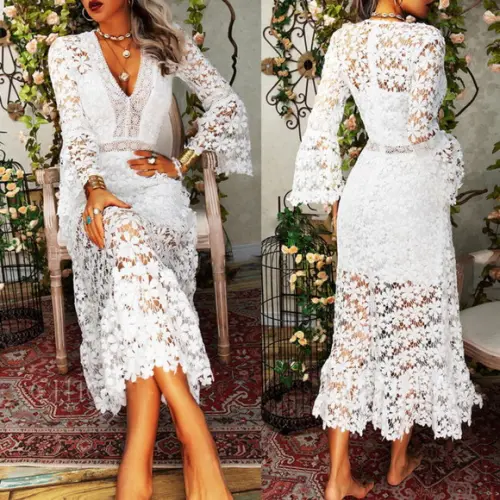 Vestido Longo Branco Renda Grupir Civil Noivado Festa