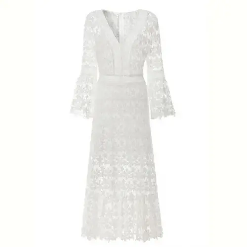 Vestido Longo Branco Renda Grupir Civil Noivado Festa