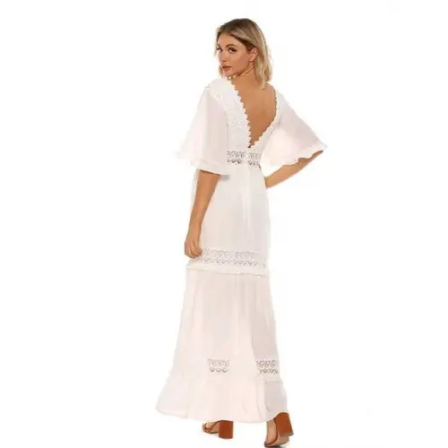 Vestido Longo Branco Renda Grupir Noivado Casamento Civil