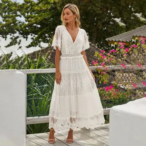 Vestido Longo Branco Renda Tule Noiva Boyo Civil Sob Medidas