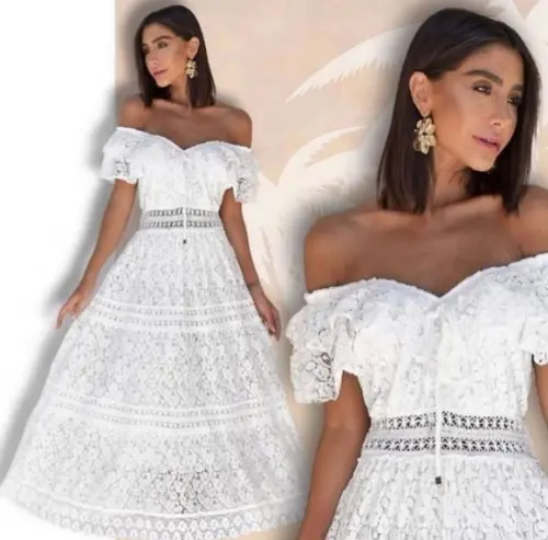 Vestido Longo Branco Renda Guipir Pre Wedding Civil Noiva