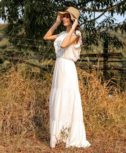 vestido longo branco retro faixa festa