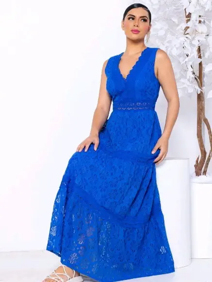 Vestido Longo em Renda Guipir Festa Réveillon