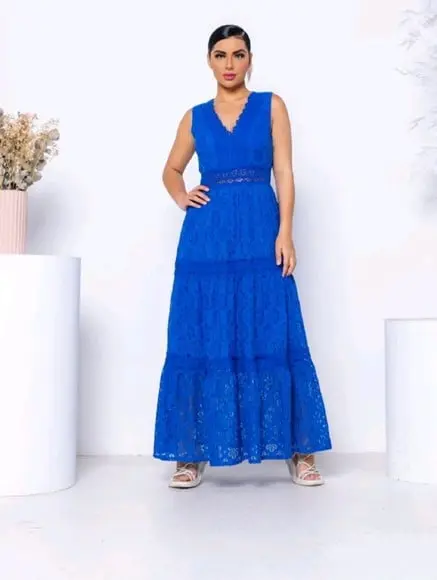 Vestido Longo em Renda Guipir Festa Réveillon