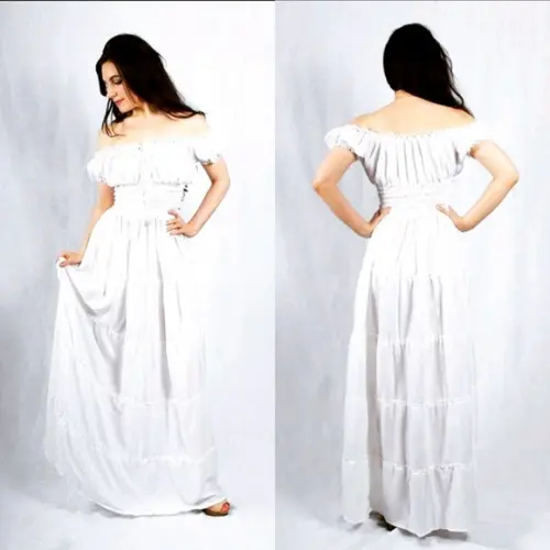 vestido longo estilo cigana rodado branco