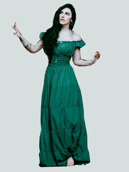 vestido longo estilo cigana rodado verde