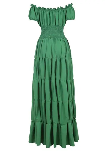 vestido longo estilo cigana rodado verde