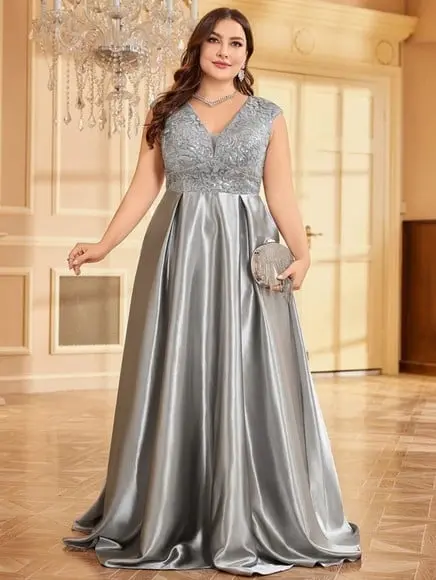 Vestido Longo Festa Madrinha Casamento Renda Cetim Plussize