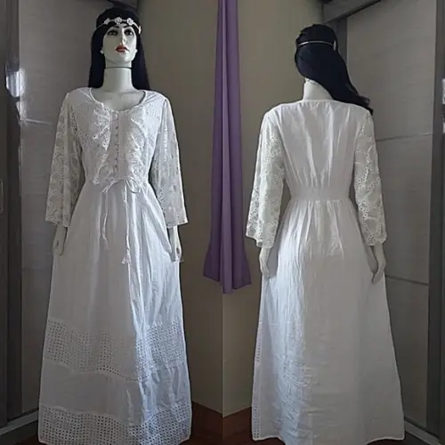 Vestido Longo Laise Renda Manga Longa Civil Noiva Batizado