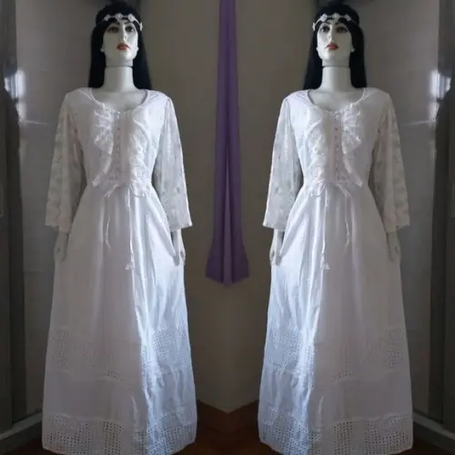 Vestido Longo Laise Renda Manga Longa Civil Noiva Batizado
