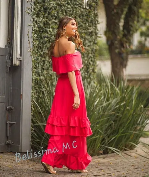 Vestido Longo Manga Ciganinha Babado Casamento Civil Noiva