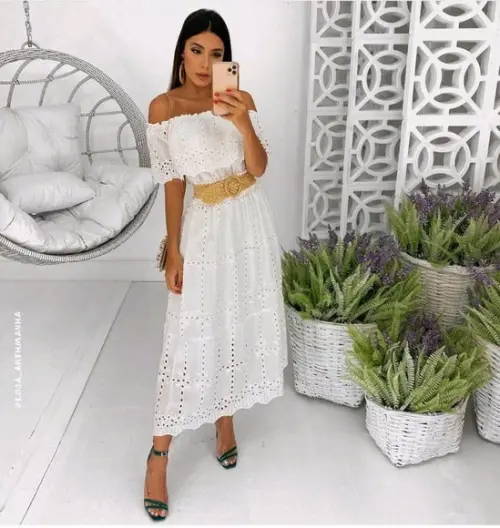 Vestido Longo Manga Ciganinha Casamento Civil Noivado Festa