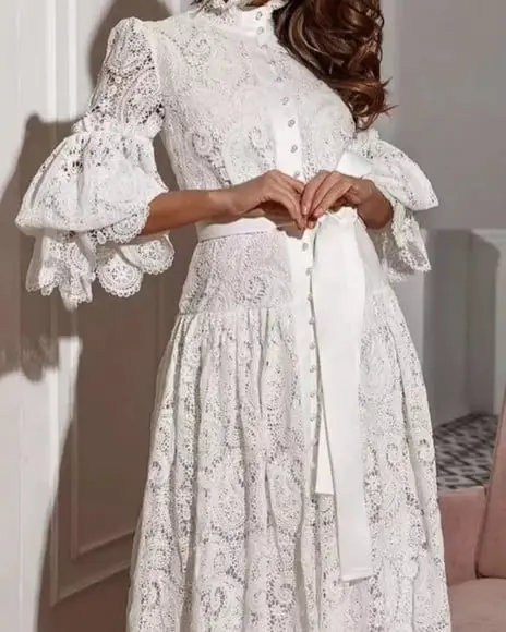 vestido longo renda bordada det artesanais festa sob medidas