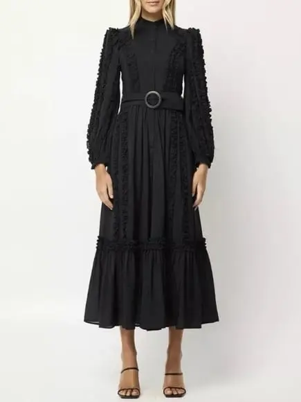 vestido longo renda bordada det artesanais festa sob medidas