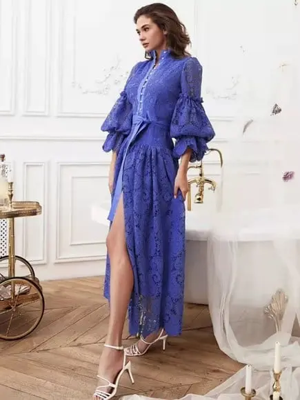 vestido longo renda bordada det artesanais festa sob medidas