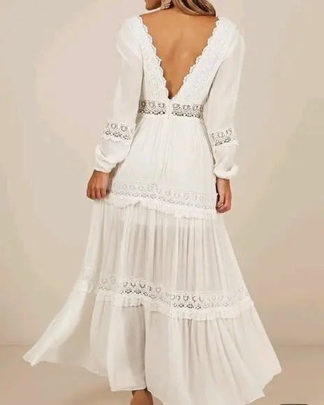 Vestido Longo Renda Grupir Manga Longa Seda