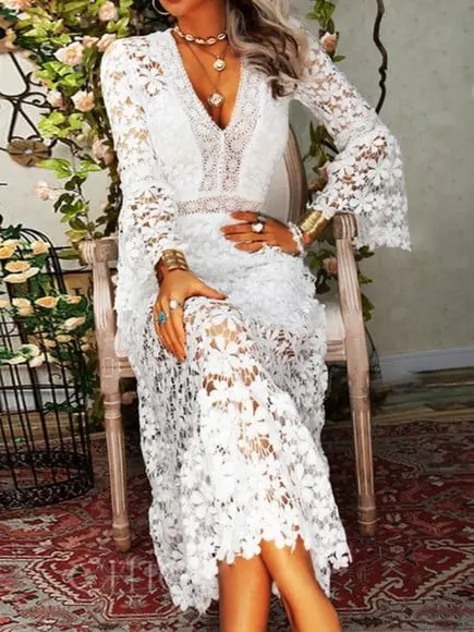 Vestido Longo Renda Guipir Madrinha Festa