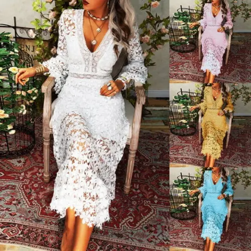 Vestido Longo Renda Guipir Madrinha Festa