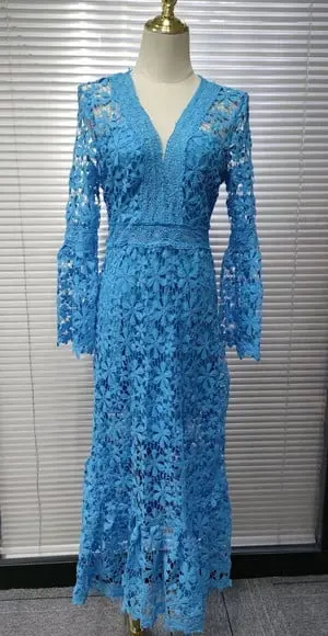 Vestido Longo Renda Guipir Madrinha Festa