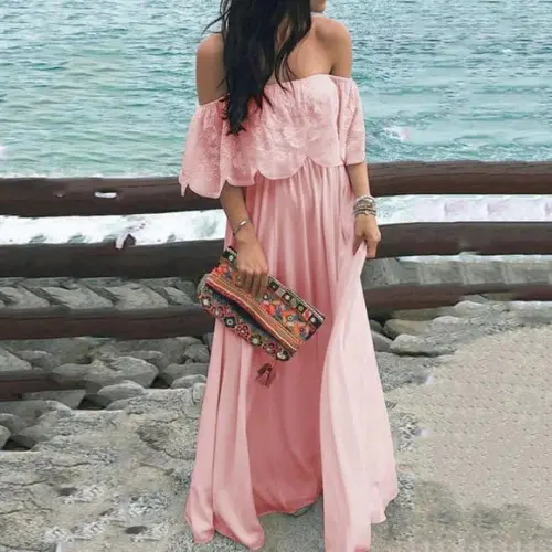 vestido longo renda manga ciganinha festa civil