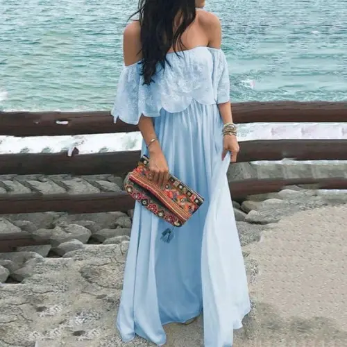 vestido longo renda manga ciganinha festa civil