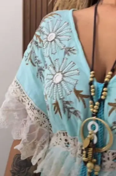 Vestido Longo Tecido Algodão Bordado Artesanal Boyo Chic
