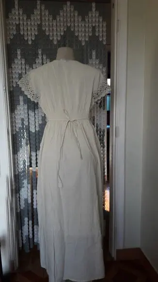 vestido longo tecido algodão lese bolsos renda promoção