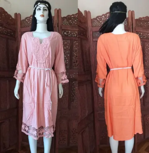 Vestido Midi Bordado Renda Guipir Manga 3/4