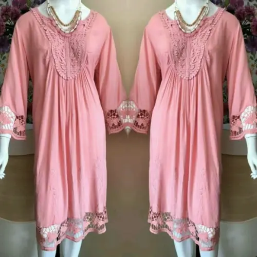 Vestido Midi Bordado Renda Guipir Manga 3/4