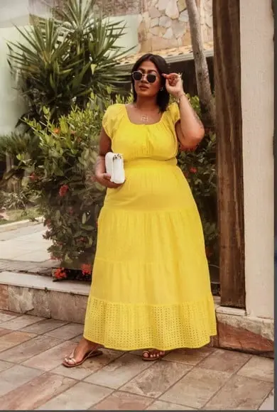 Vestido Tecido Algodão Laise Manga Ciganinha Plussize