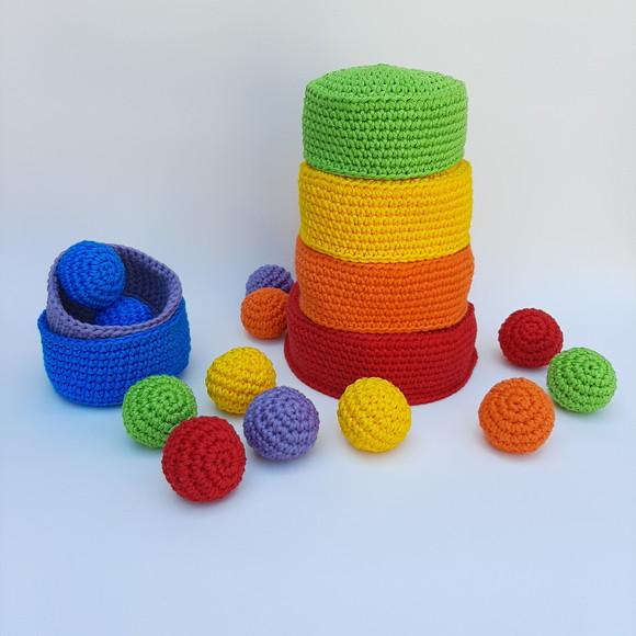 Cestos de Atividades Montessori em Crochê com 12 Bolinhas