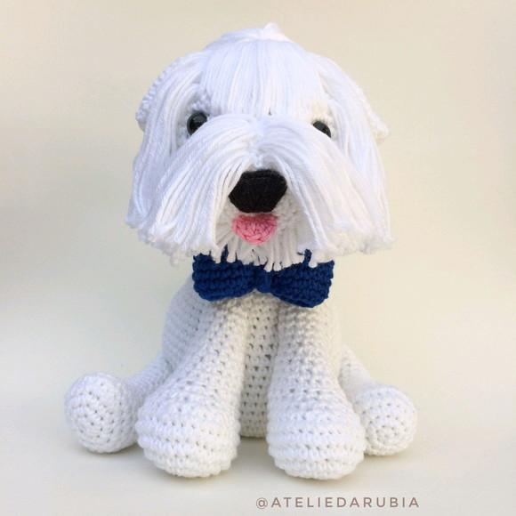 Maltês cãozinho de crochê Amigurumi