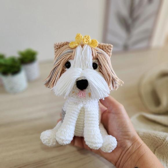 Mini Biewer Terrier Cãozinho de Crochê Amigurumi