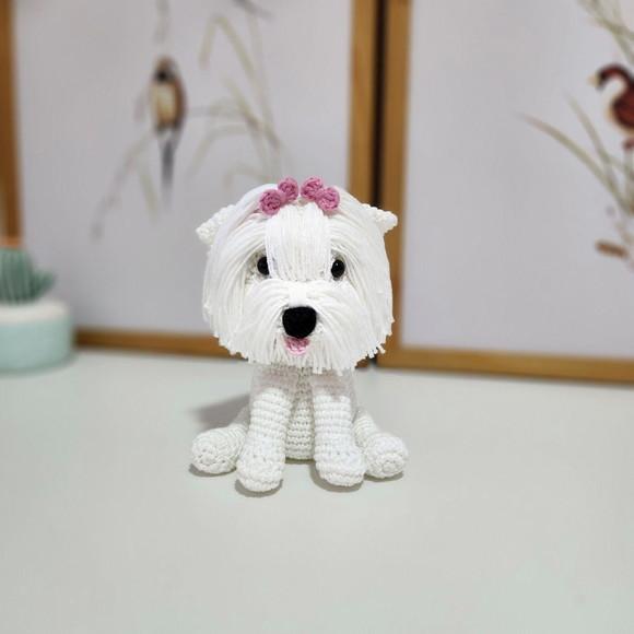 Mini Maltês Cãozinho de Crochê Amigurumi