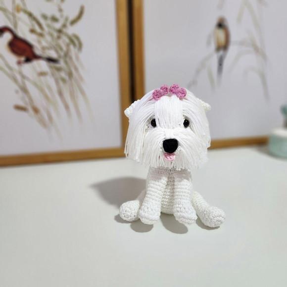 Mini Maltês Cãozinho de Crochê Amigurumi