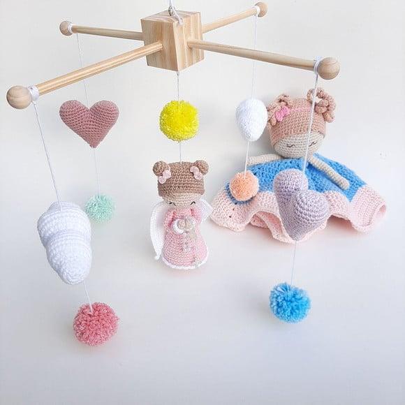 Mobile de Berço Anjinha Amigurumi Crochê + Naninha
