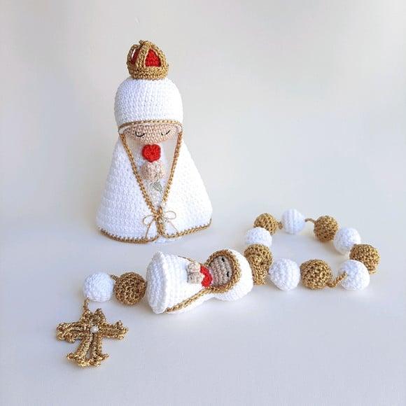 Nossa Senhora de Fátima + Terço Crochê - Amigurumi