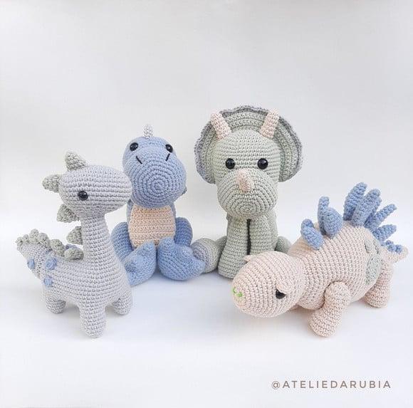 Quarteto Dinossauros de Crochê Amigurumi