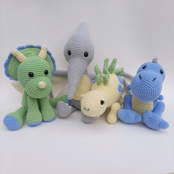 Quarteto Dinossauros de Crochê Amigurumi