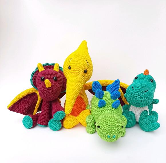 Quarteto Dinossauros de Crochê Amigurumi