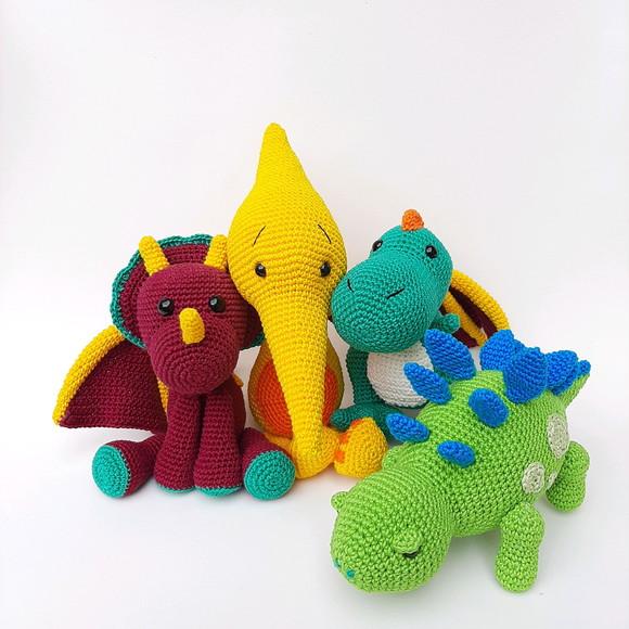 Quarteto Dinossauros de Crochê Amigurumi