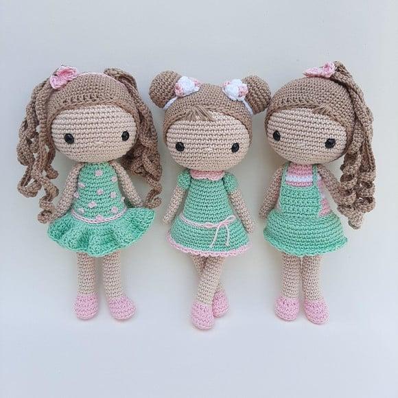 Trio Bonecas de Crochê Amigurumi